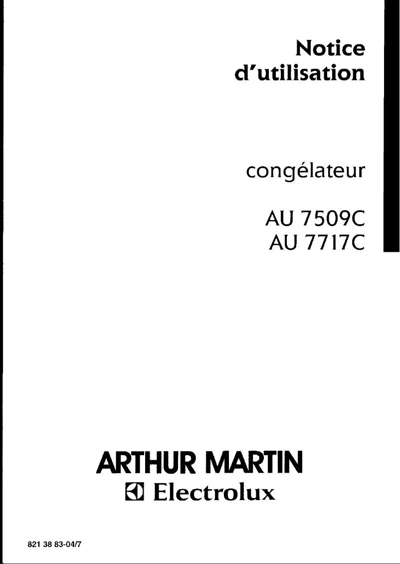 Page 1 de la notice Manuel utilisateur Arthur Martin-Electrolux AU 8292 C