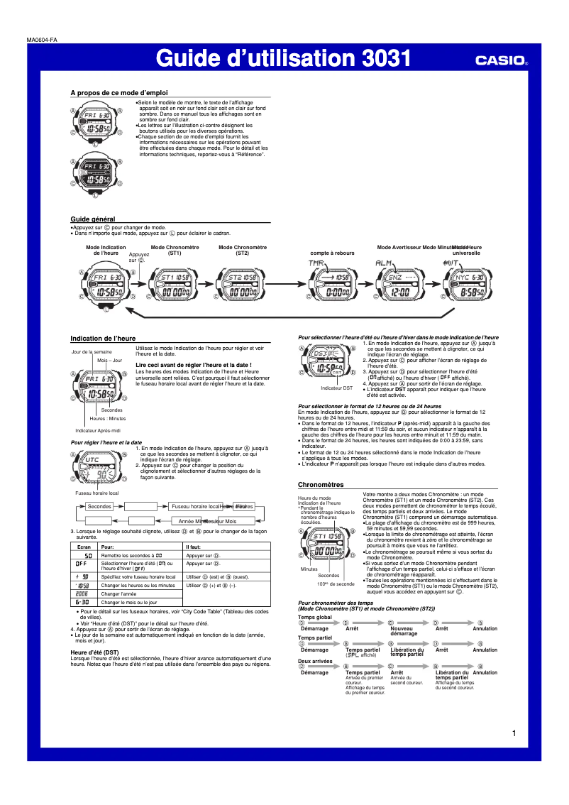 Page 1 de la notice Manuel utilisateur Casio G-9000-1V