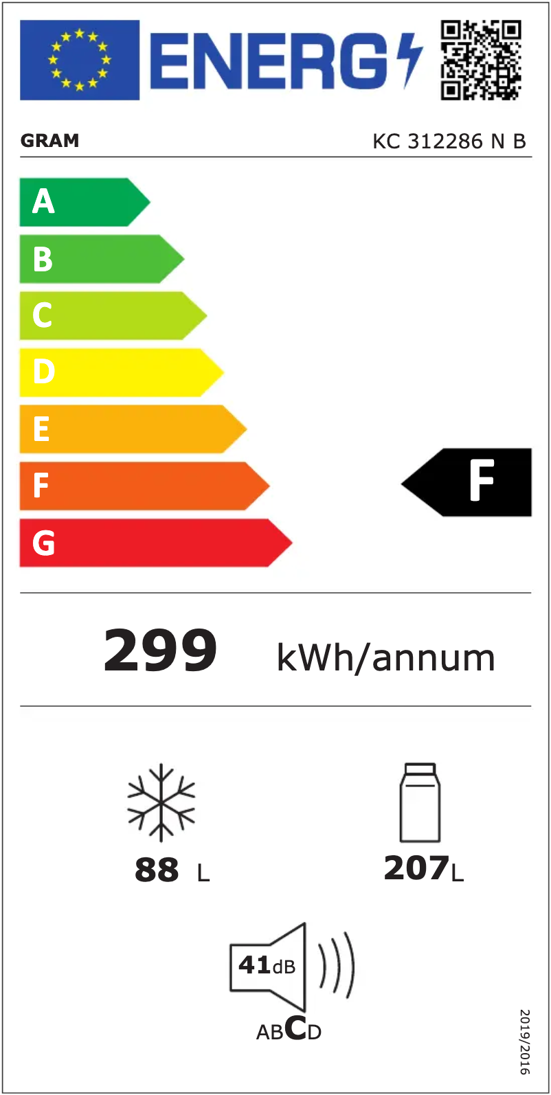 Page 1 de la notice Label énergétique Gram KC 312286 N B