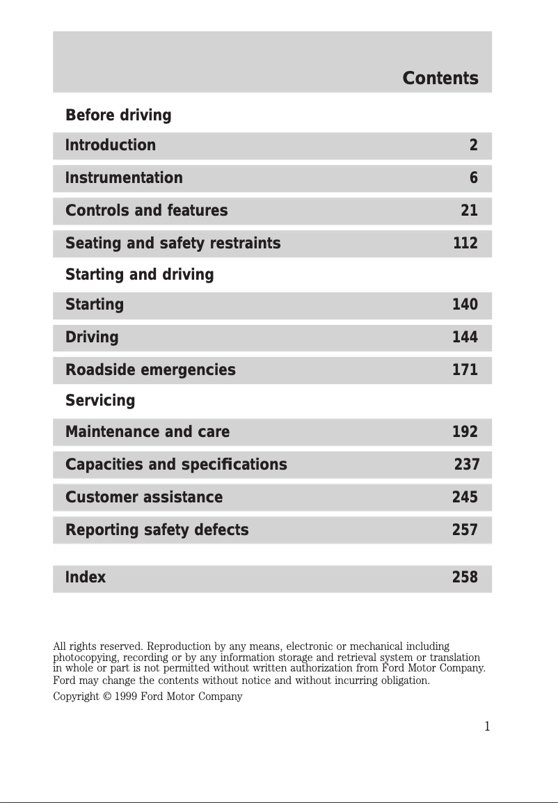 Page 1 de la notice Manuel utilisateur Mercury Mountaineer (2000)