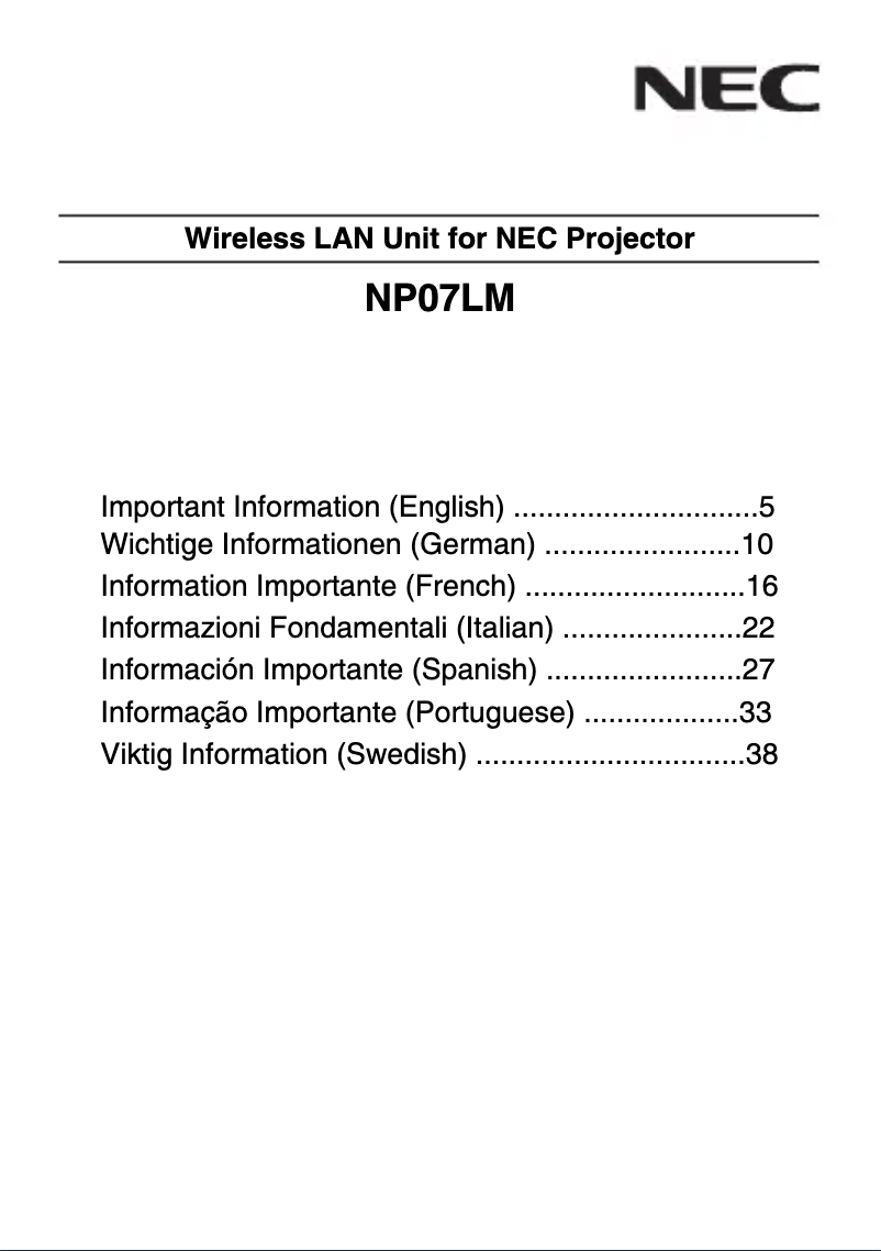 Página 1 del manual Manual de usuario NEC NP07LM
