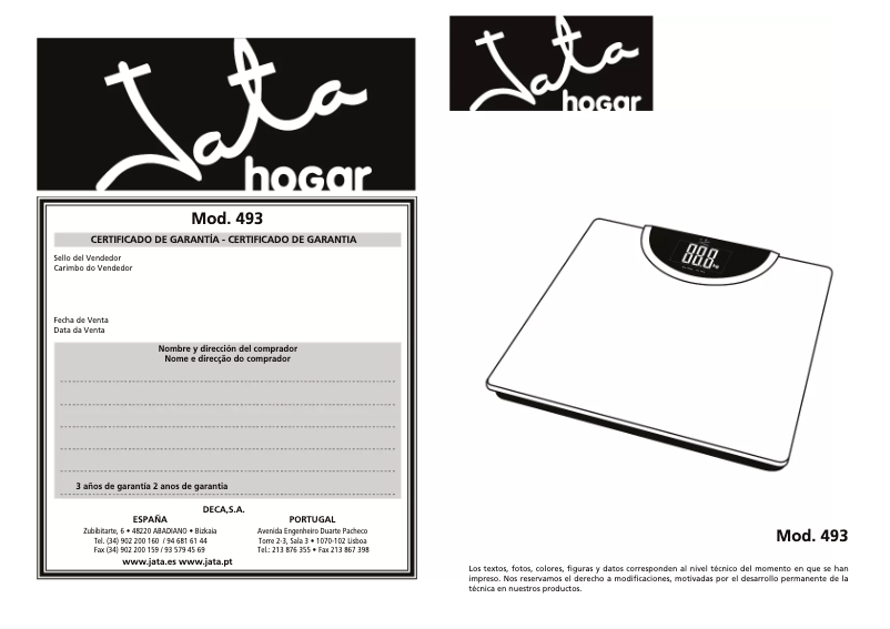 Page 1 de la notice Manuel utilisateur Jata 493