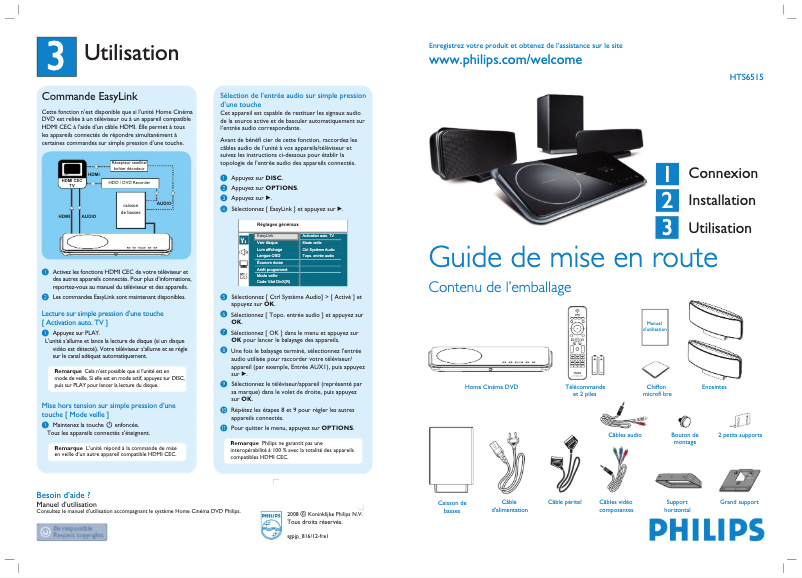 Page n°1 - Guide de démarrage rapide Philips HTS6515