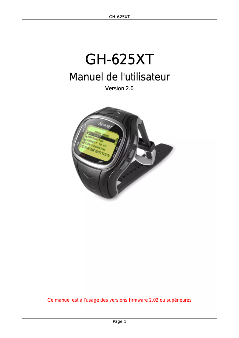 Page n°1 - Manuel utilisateur GlobalSat GH-625XT