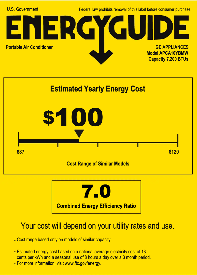 Page 1 de la notice Label énergétique GE APCA10YBMW