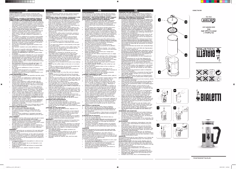 Page n°1 - Manuel utilisateur Bialetti Pressofiltro