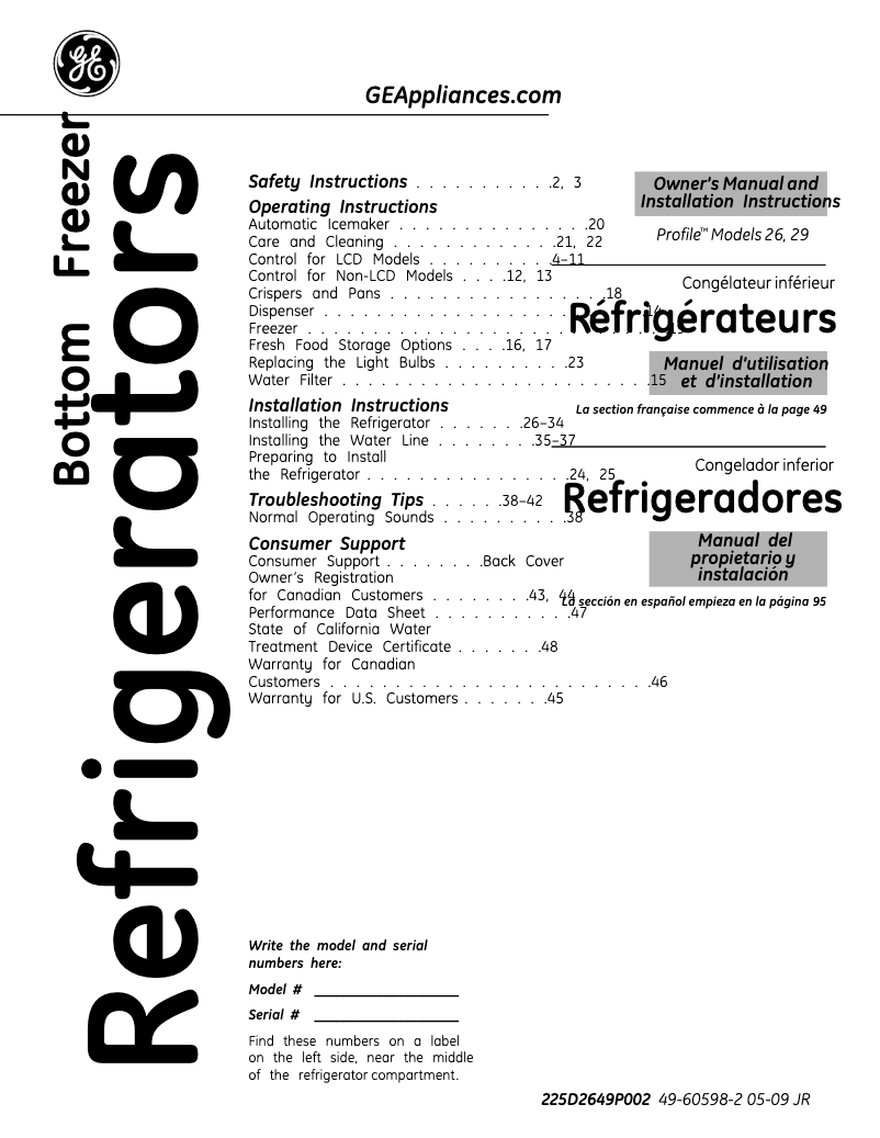 Page 1 de la notice Manuel utilisateur GE Profile PFSS6PKXSS
