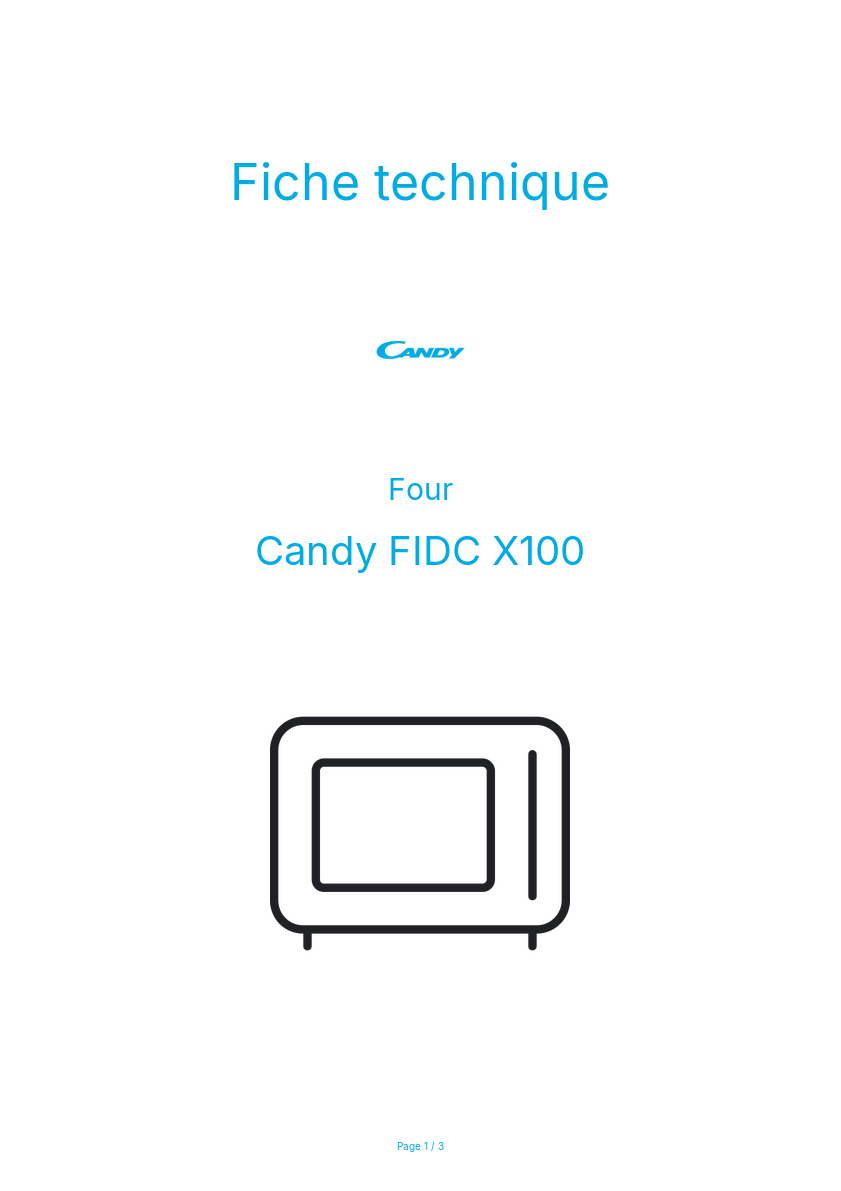 Page n°1 - Fiche technique Candy FIDC X100