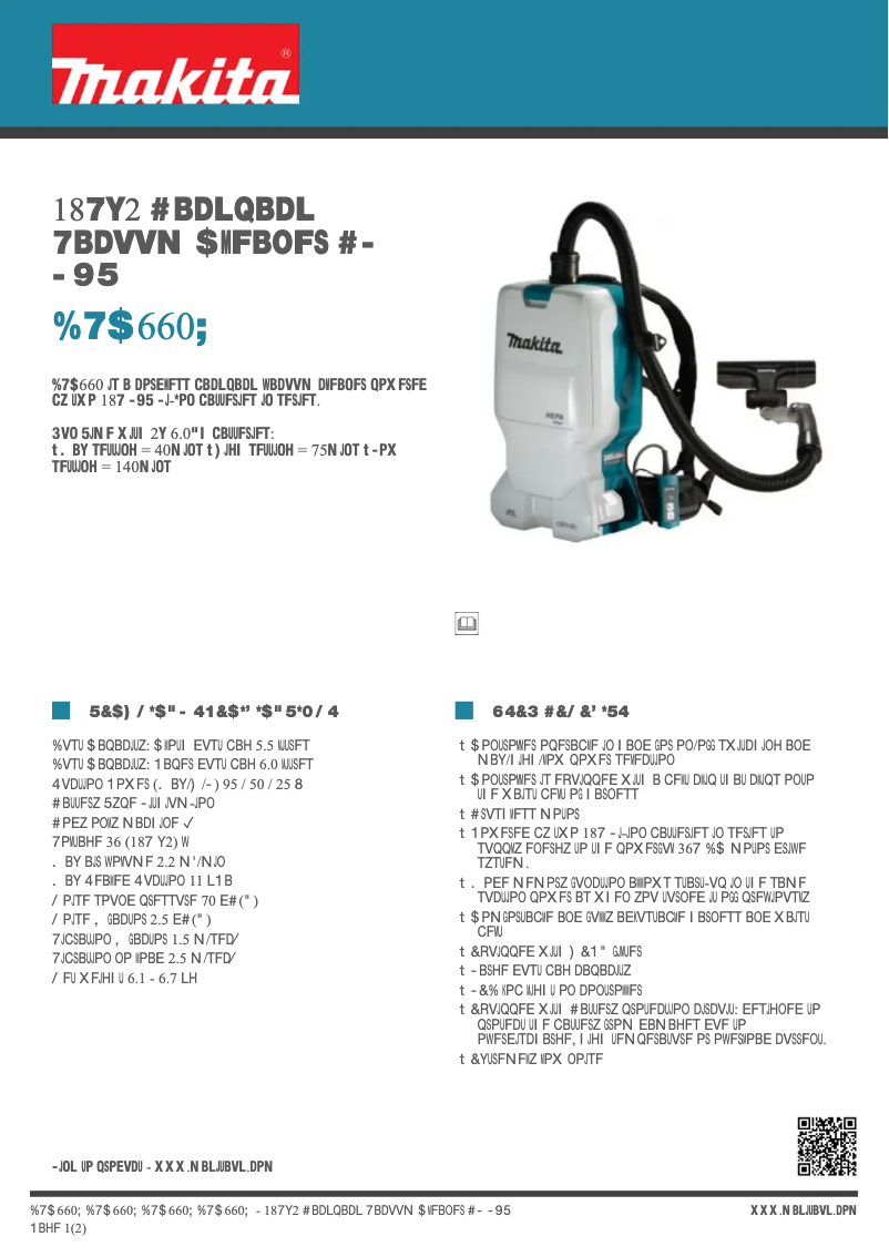 Page 1 de la notice Fiche technique Makita DVC660Z