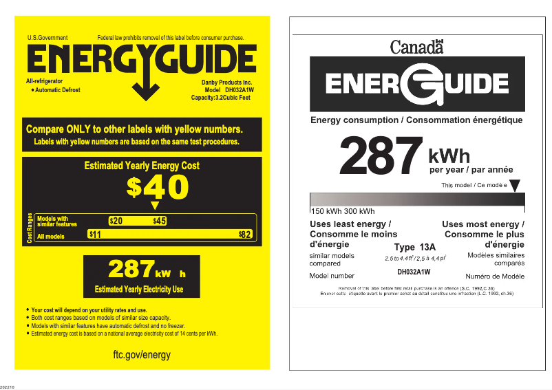 Page n°1 - Label énergétique Danby DH032A1W-1