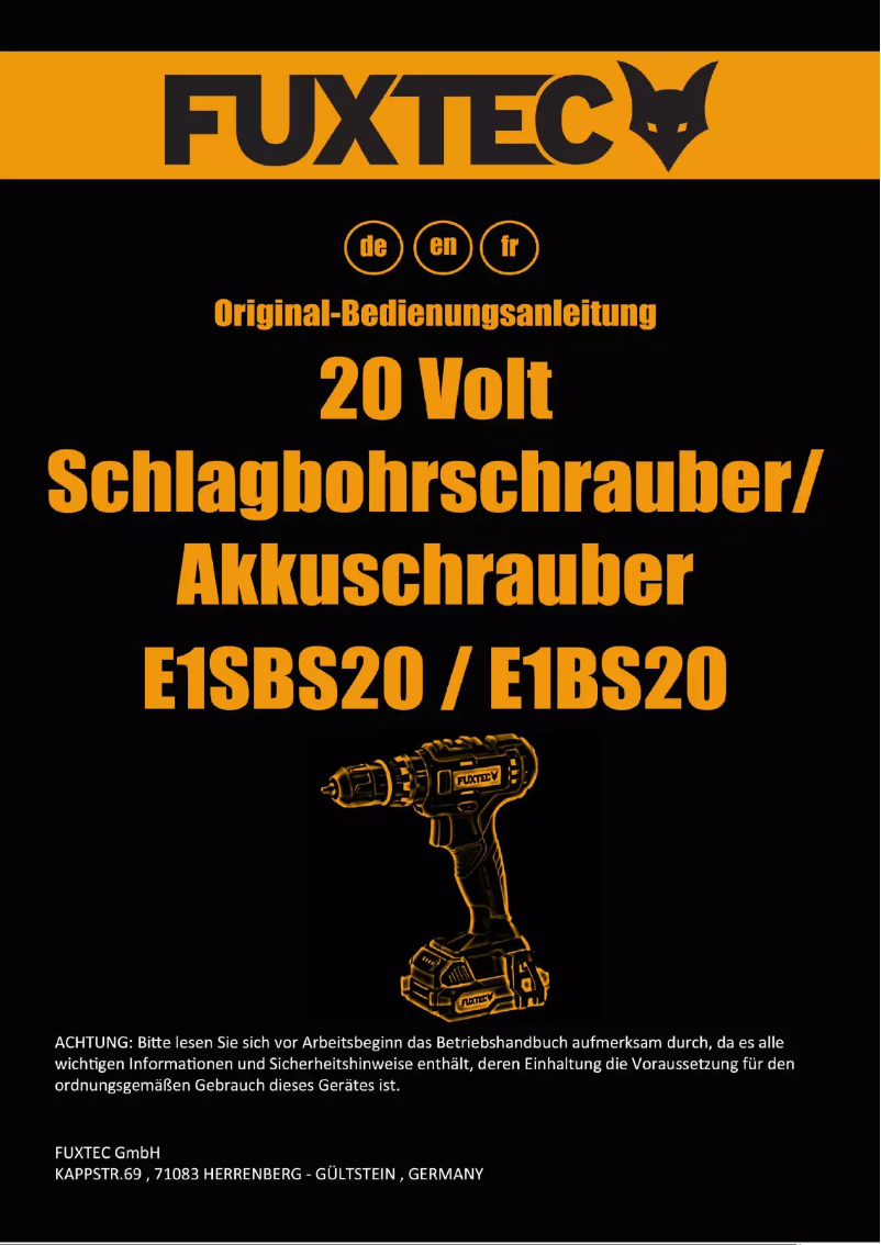 Page 1 de la notice Manuel utilisateur Fuxtec FX-E1BS20