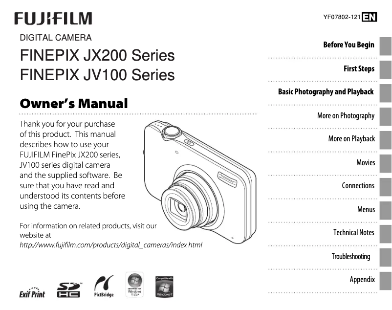 Page 1 de la notice Manuel utilisateur Fujifilm FinePix JX205