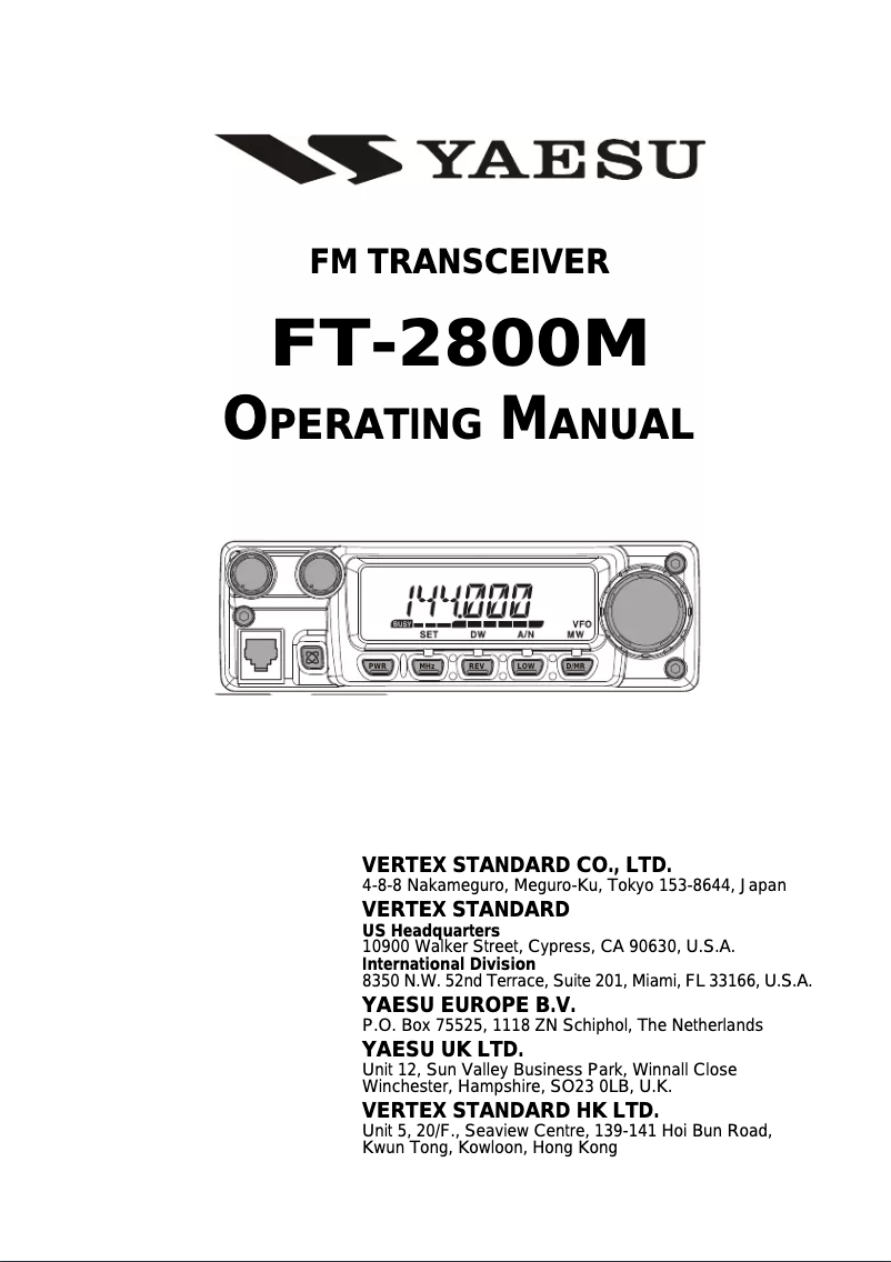 Page 1 de la notice Manuel utilisateur Yaesu FT-2800