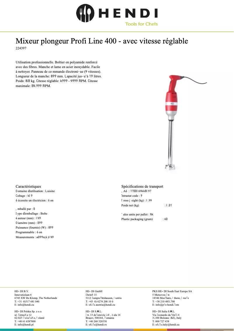 Página 1 del manual Ficha técnica Hendi 224397