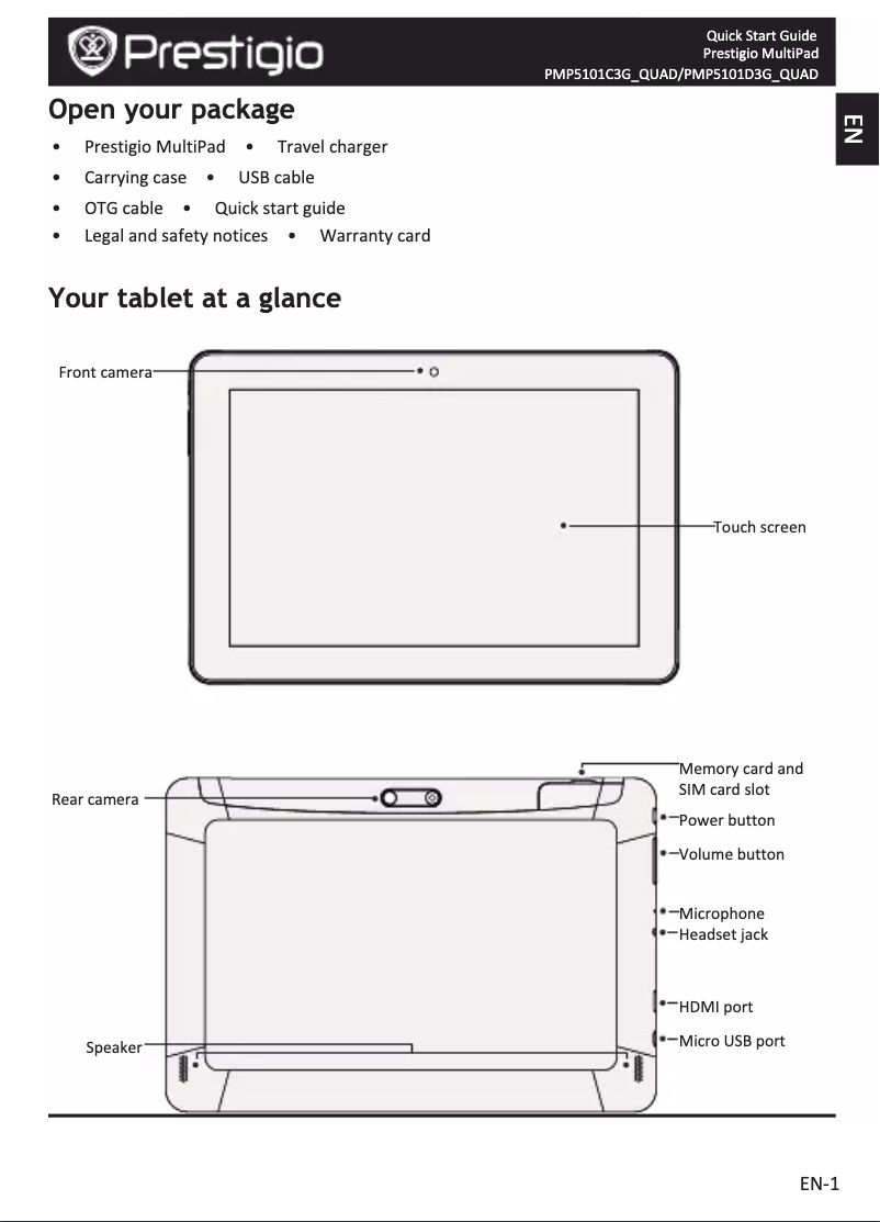 Image de la première page du manuel de l'appareil MultiPad 4 Quantum 10.1 3G PMP5101D