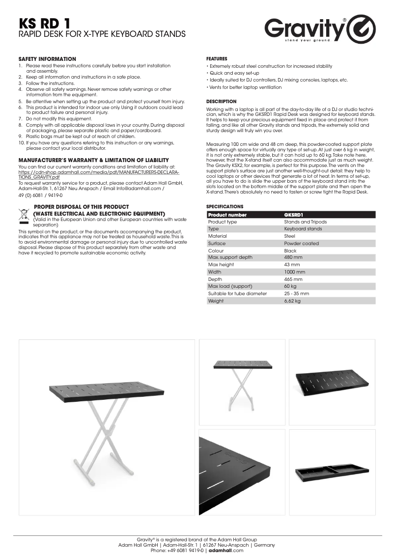 Page 1 de la notice Manuel utilisateur Gravity KS RD 1