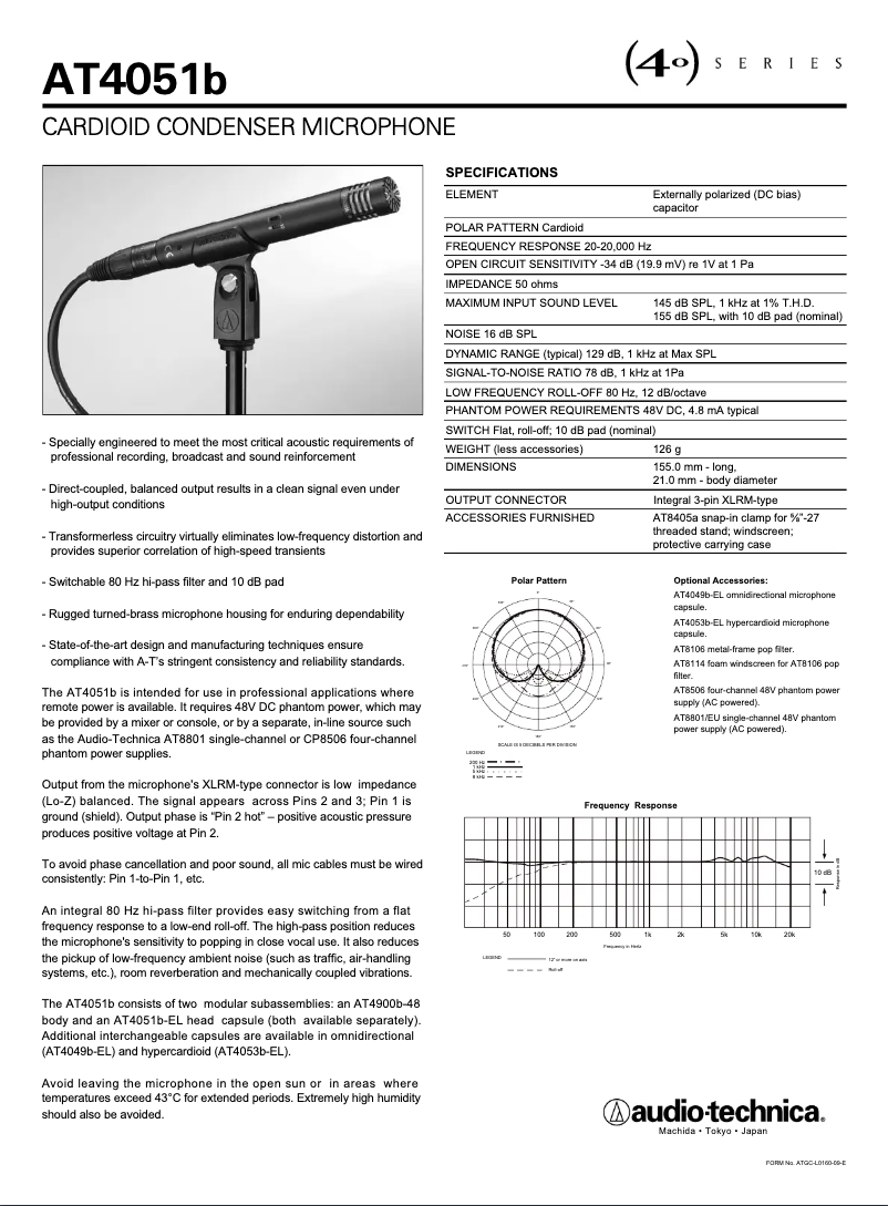 Page n°1 - Manuel utilisateur Audio-Technica AT4051b