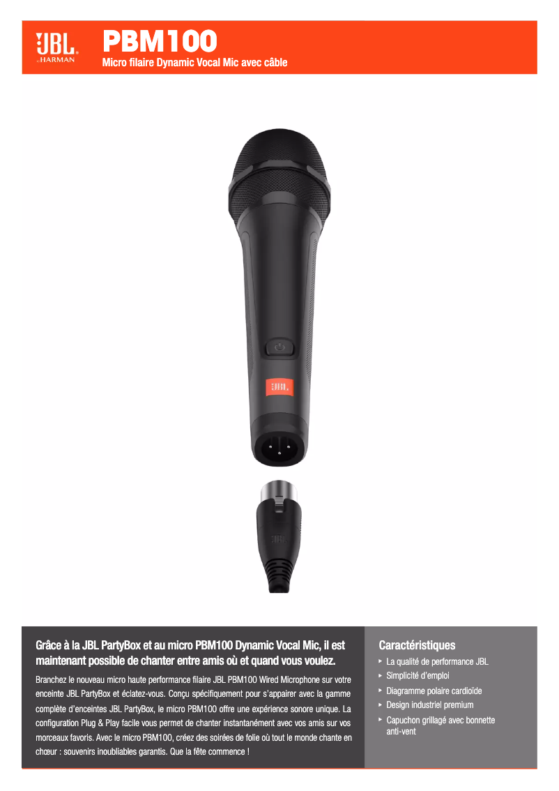Page 1 de la notice Fiche technique JBL PBM100