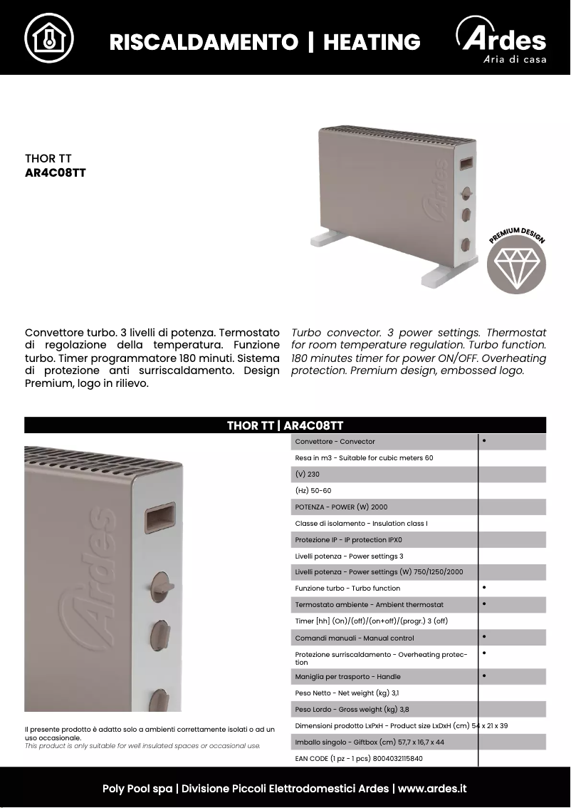 Page 1 de la notice Fiche technique Ardes AR4C08TT