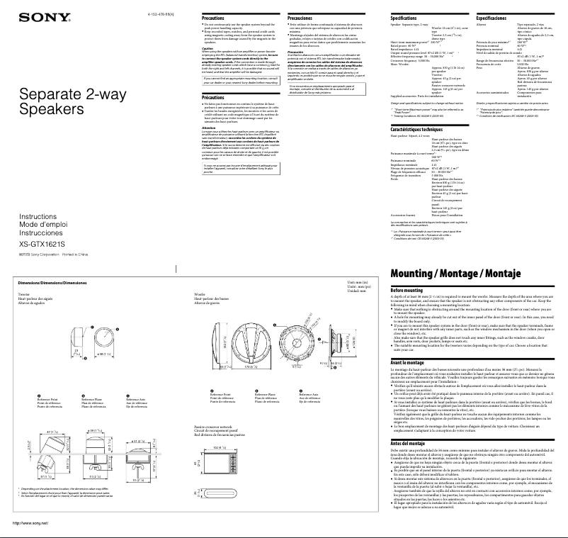 Page n°1 - Manuel utilisateur Sony XS-GTX1621S