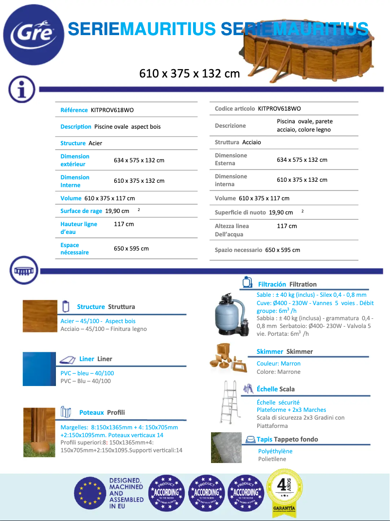 Page 1 de la notice Fiche technique Gre KITPROV618WO
