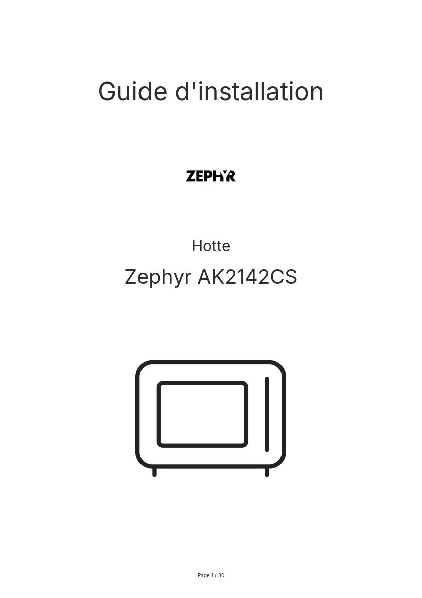 Page n°1 - Guide d'installation Zephyr AK2142CS