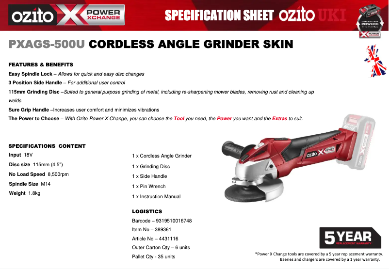 Image de la première page du manuel de l'appareil PXAGS-500U