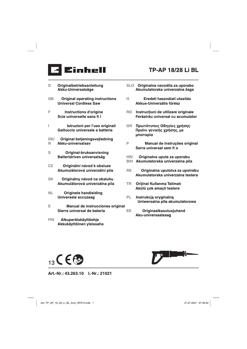 Page 1 de la notice Manuel utilisateur Einhell TE-AP 18/28 Li BL