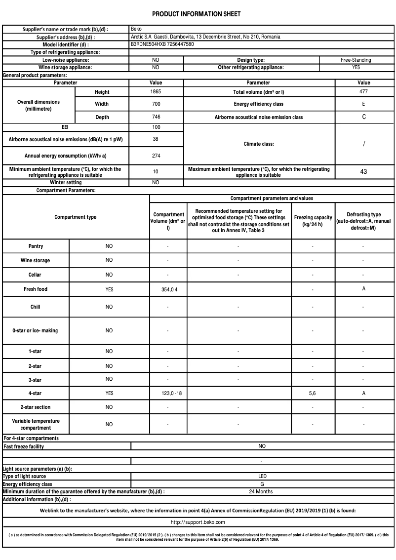 Page n°1 - Fiche technique Beko B3RDNE504HXB