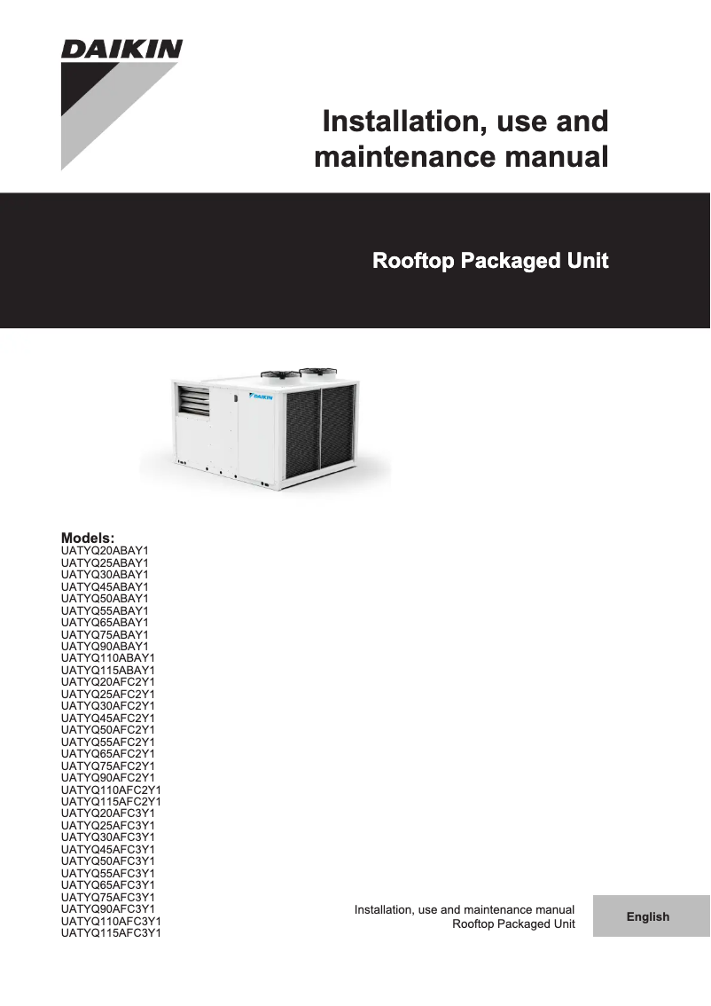 Page 1 de la notice Guide d'installation Daikin UATYQ75AFC3Y1