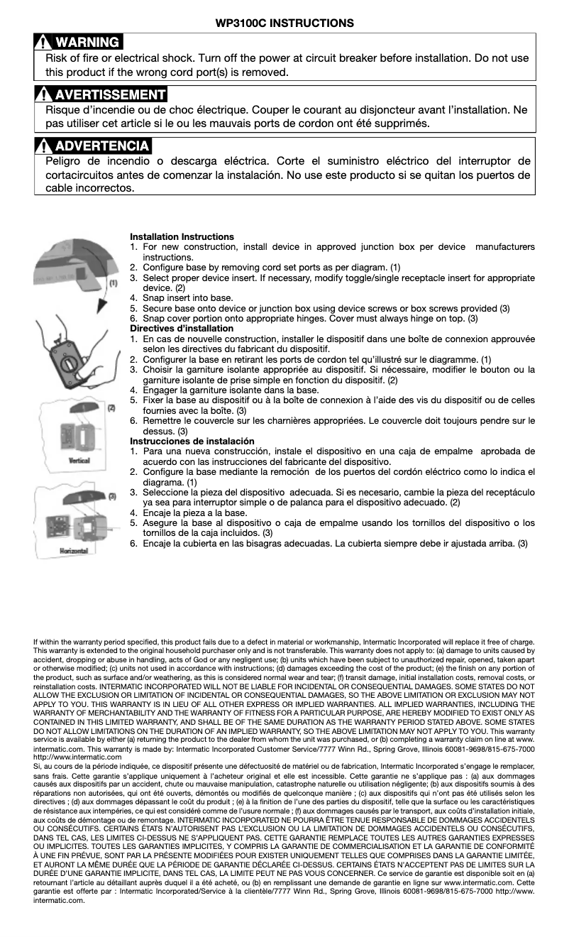 Page 1 de la notice Manuel utilisateur Intermatic WP3100C