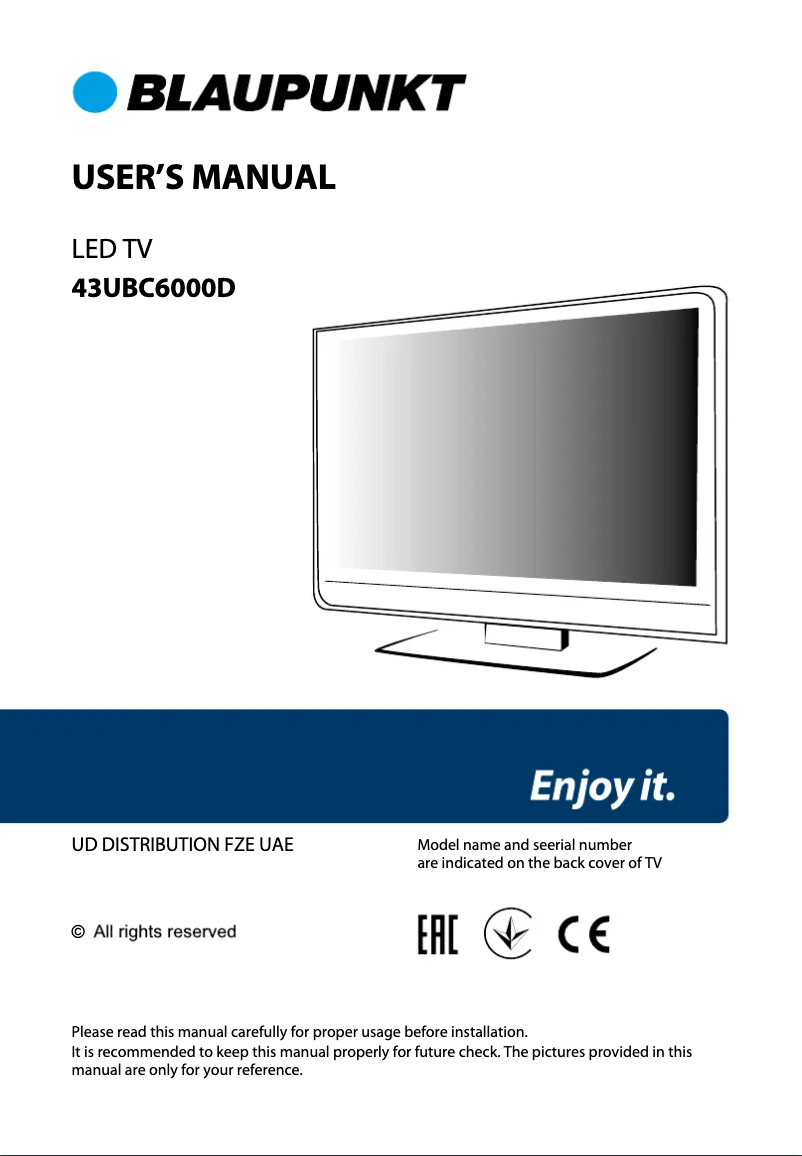 First page image of the manual for 43UBC6000D