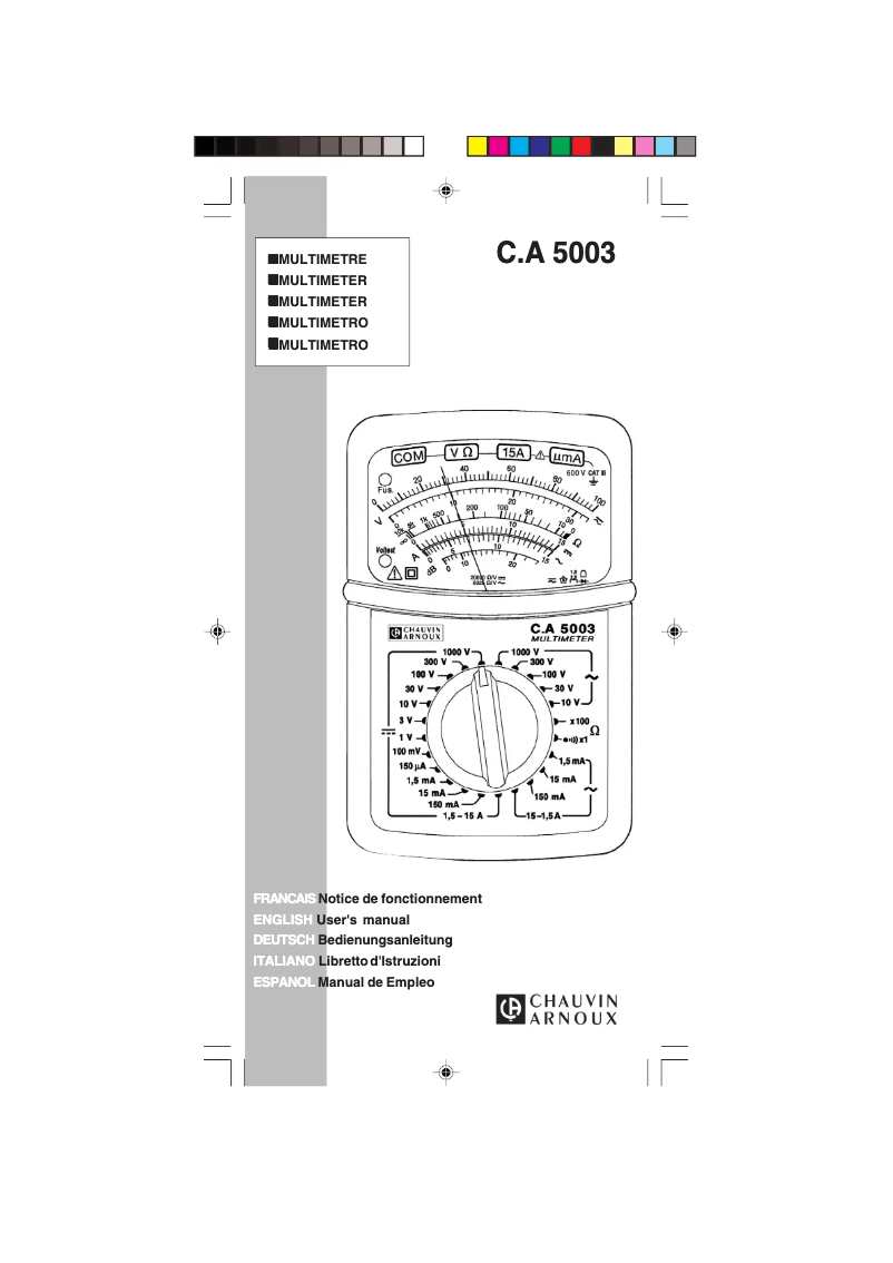 Page 1 de la notice Manuel utilisateur Chauvin Arnoux C.A 5003