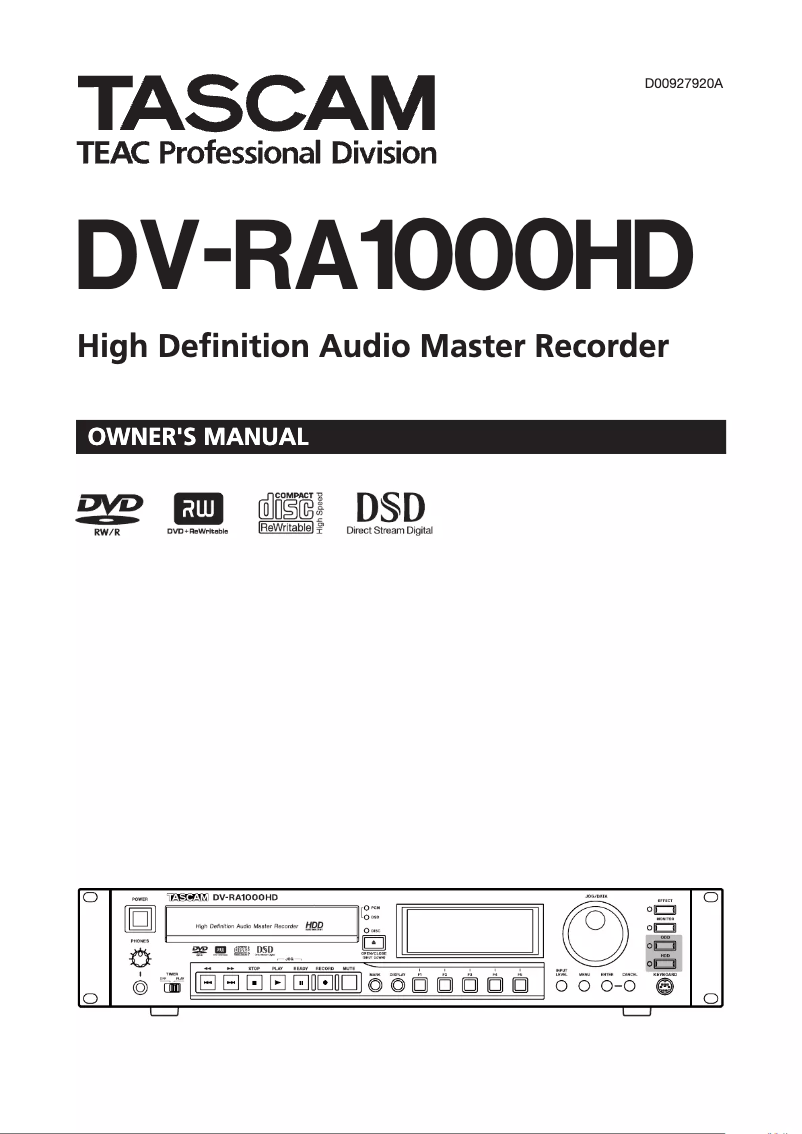 Page 1 de la notice Manuel utilisateur Tascam DV-RA1000HD
