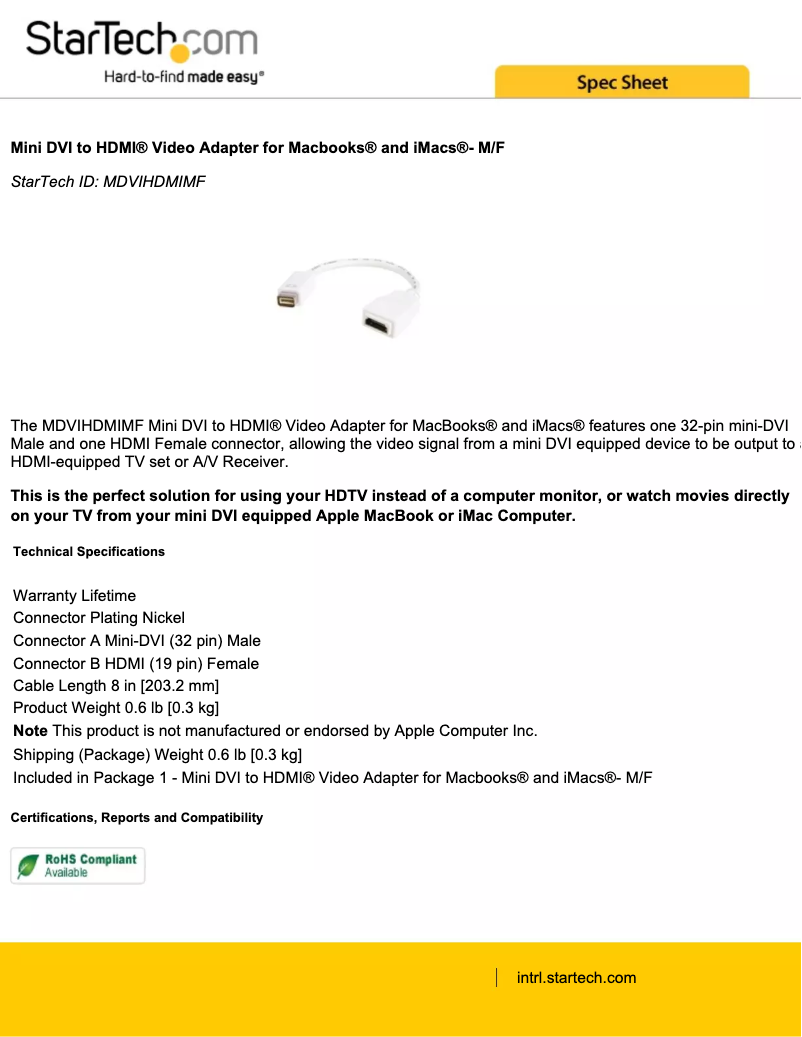 Page n°1 - Manuel utilisateur StarTech.com MDVIHDMIMF