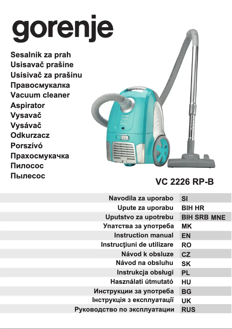 Page n°1 - Manuel utilisateur Gorenje VC2226RP-B