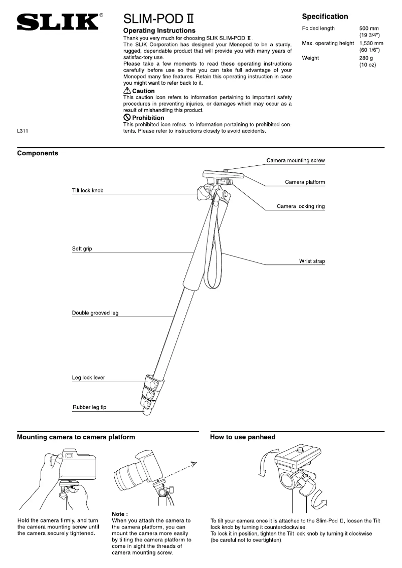 Page 1 de la notice Manuel utilisateur Slik Slim Pod II