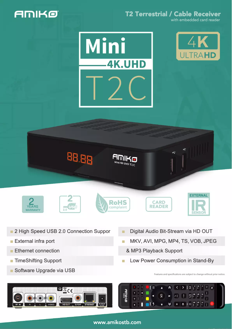 Page 1 de la notice Manuel utilisateur Amiko Mini 4K UHD T2/C