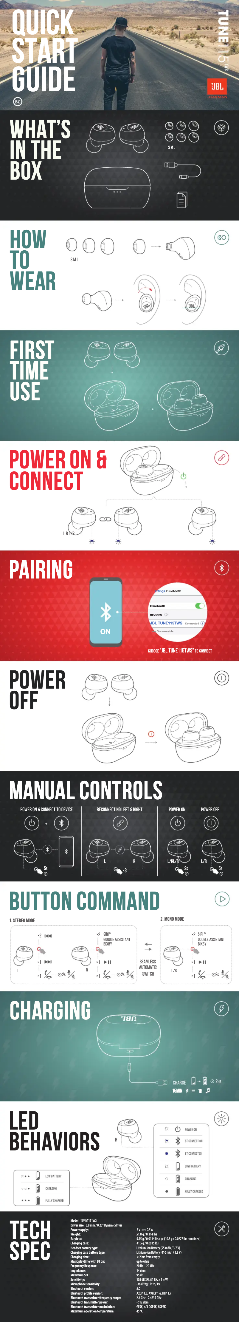 Page 1 de la notice Manuel utilisateur JBL TUNE 115TWS
