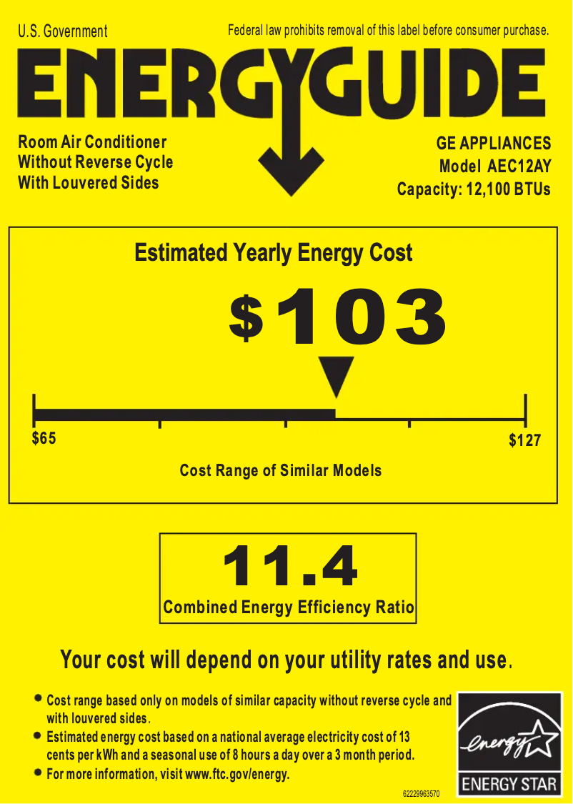 Page n°1 - Label énergétique GE AEC12AY