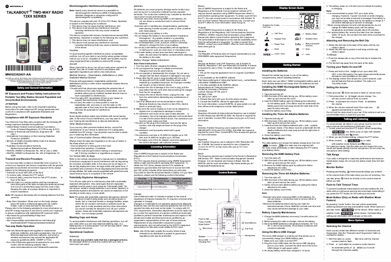 Page 1 de la notice Manuel utilisateur Motorola Talkabout T260
