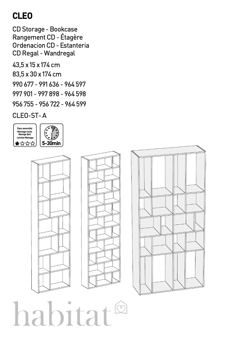 Page 1 de la notice Manuel utilisateur Habitat Cleo (43.5x15x174)