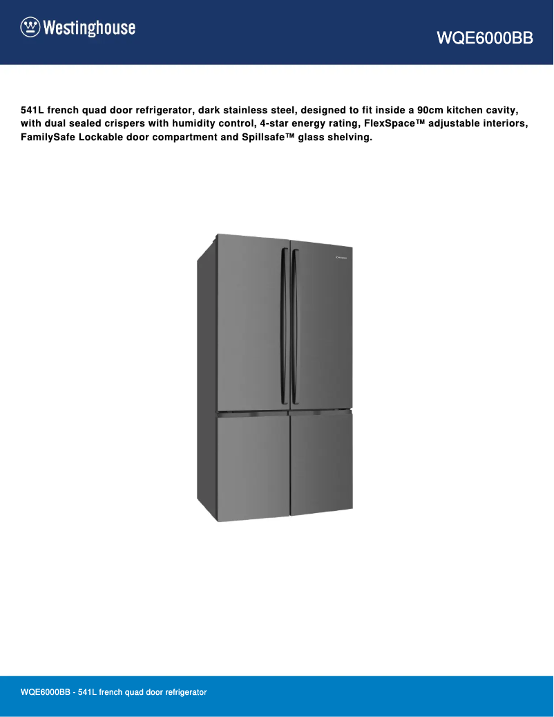 Page 1 de la notice Fiche technique Westinghouse WQE6000BB