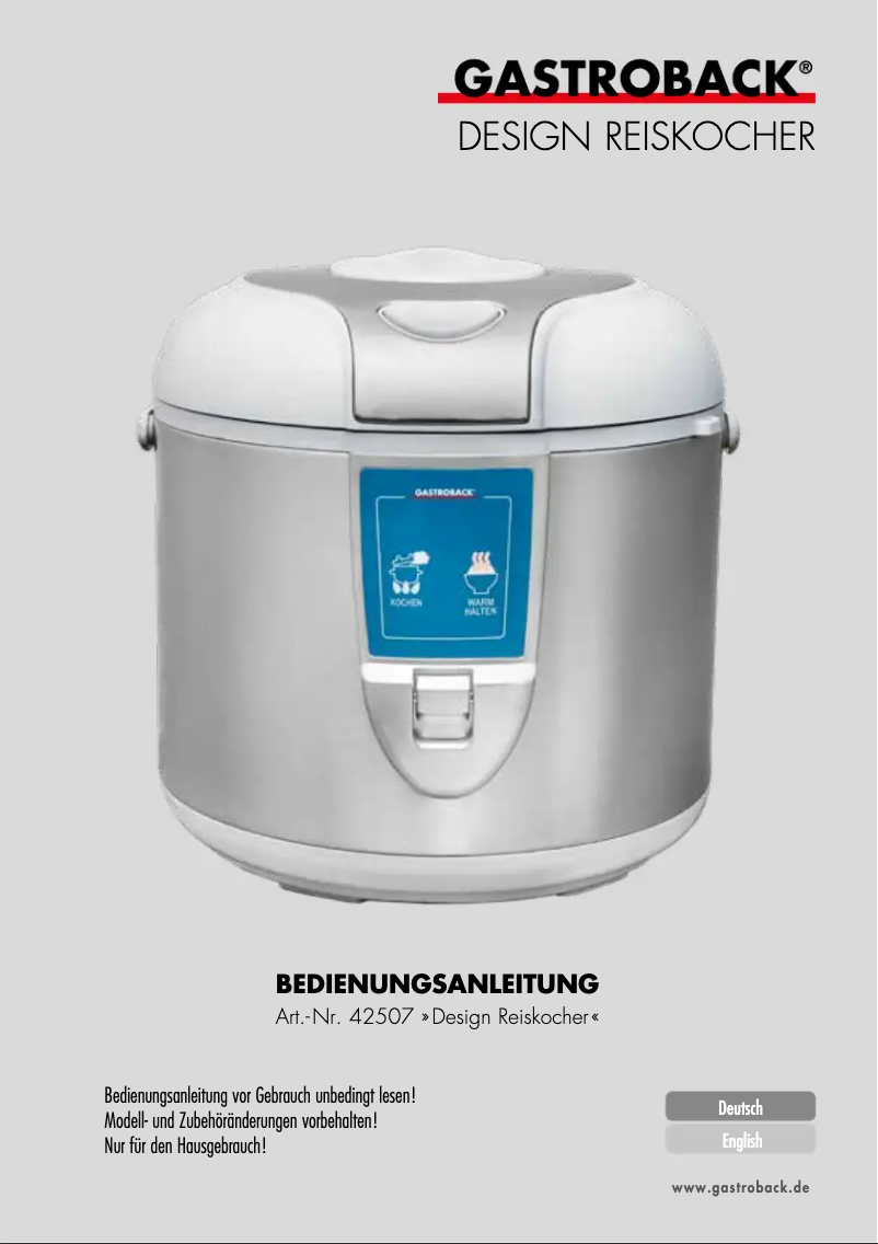 Page 1 de la notice Manuel utilisateur Gastroback 42507