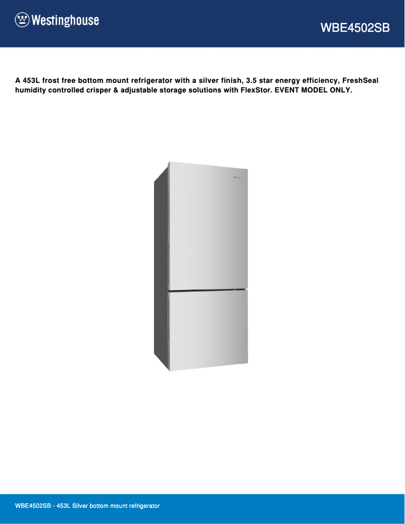 Page 1 de la notice Fiche technique Westinghouse WBE4502SB