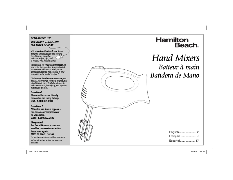 Page n°1 - Mode d'emploi Hamilton Beach 62633R