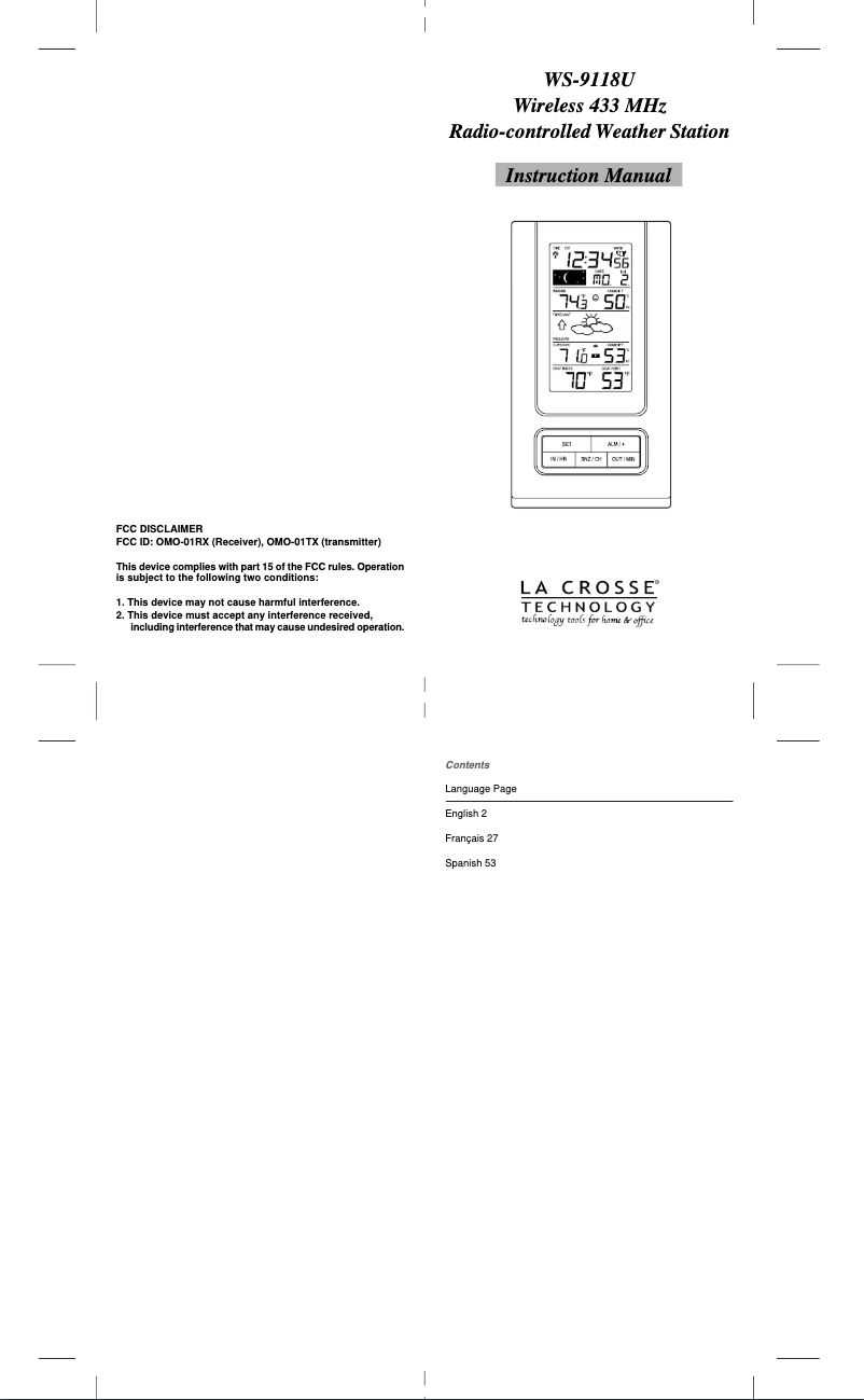 Page n°1 - Manuel utilisateur La Crosse Technology WS-9118U