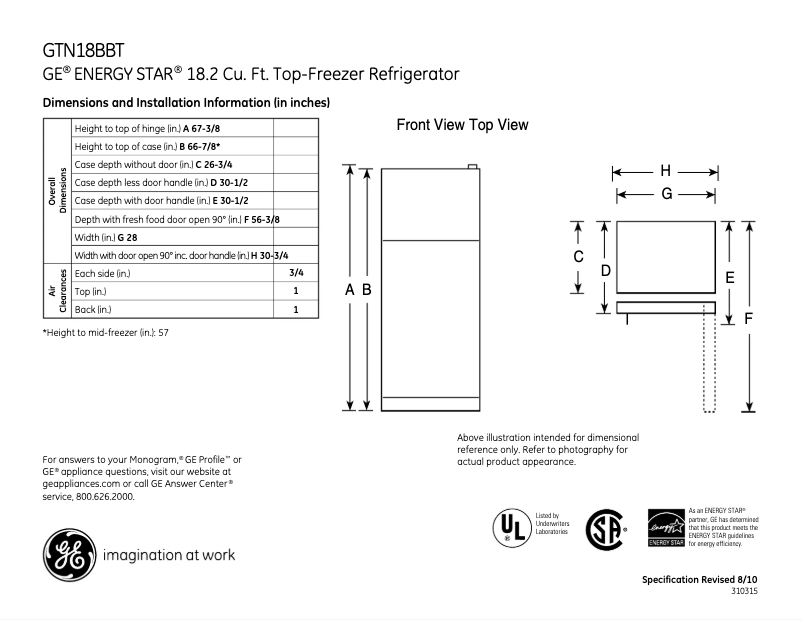 First page image of the manual for GTN18BBTWW