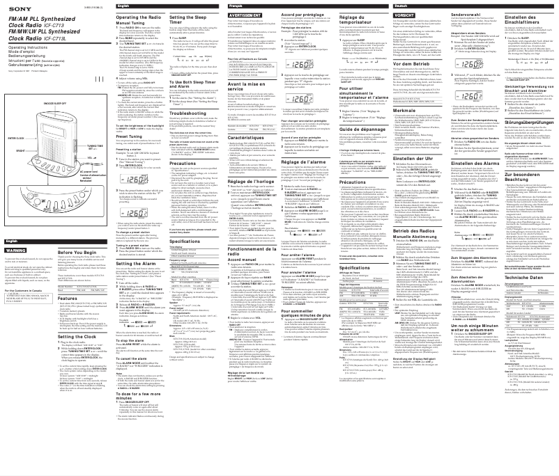 Page 1 de la notice Manuel utilisateur Sony ICF-C713