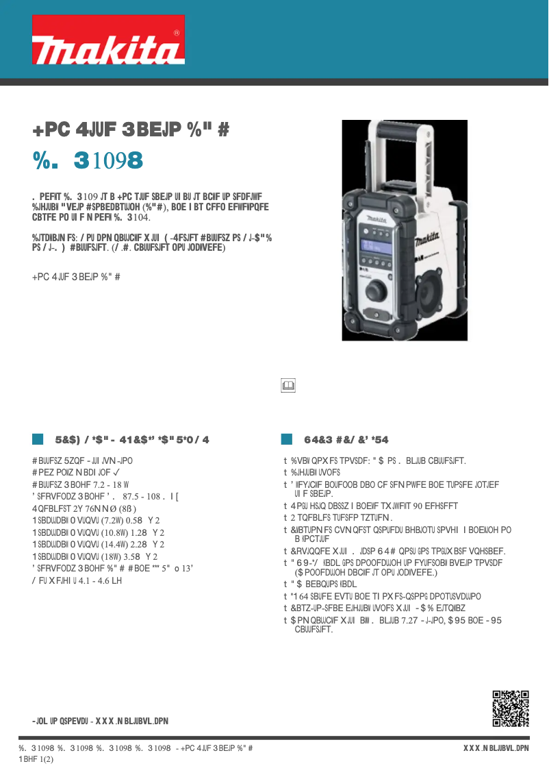 Página 1 del manual Ficha técnica Makita DMR109W